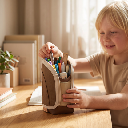 2-i-1 Pop-Up Pennfodral med Pennhållare – Platsbesparande Skrivbord Organizer