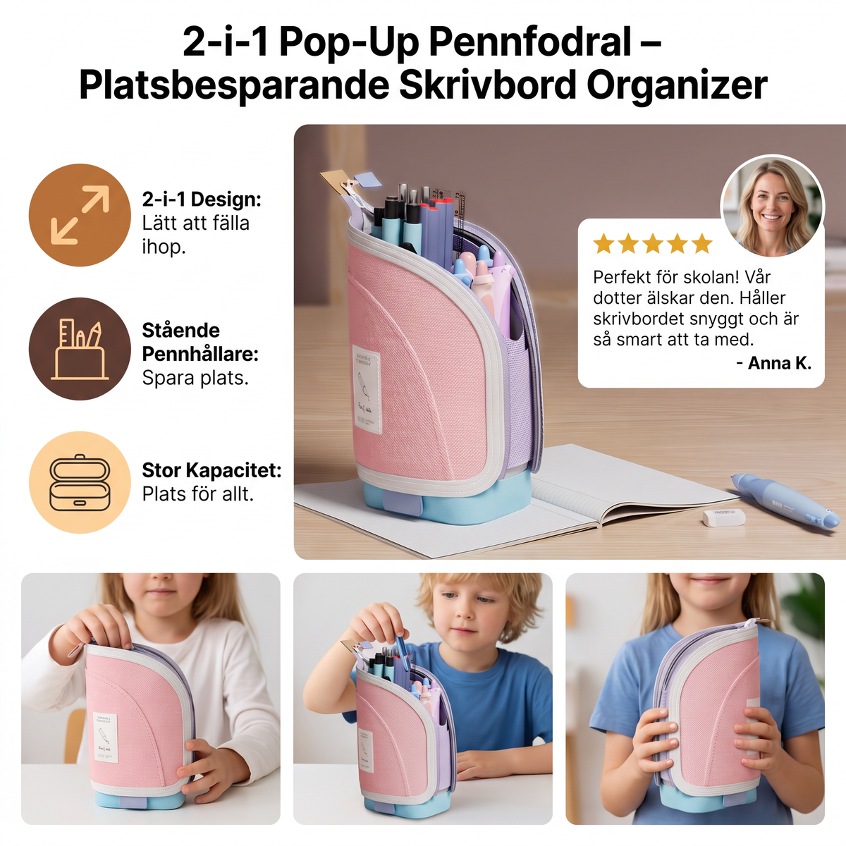 2-i-1 Pop-Up Pennfodral med Pennhållare – Platsbesparande Skrivbord Organizer