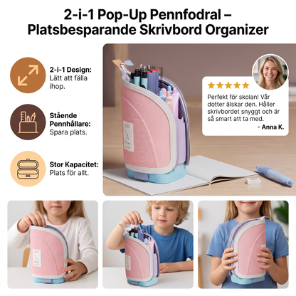 2-i-1 Pop-Up Pennfodral med Pennhållare – Platsbesparande Skrivbord Organizer