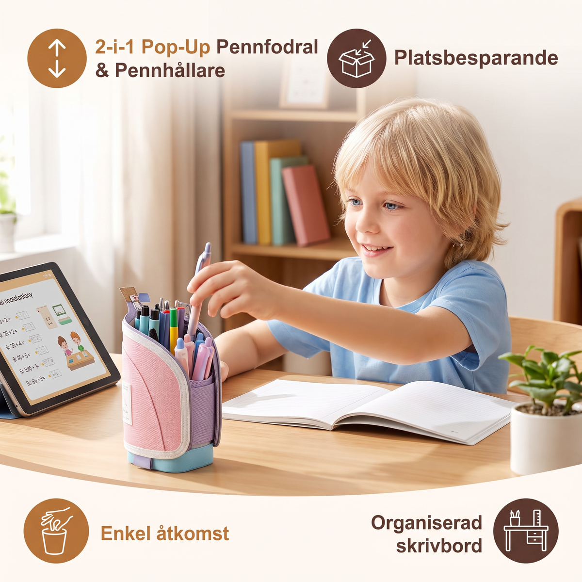 2-i-1 Pop-Up Pennfodral med Pennhållare – Platsbesparande Skrivbord Organizer