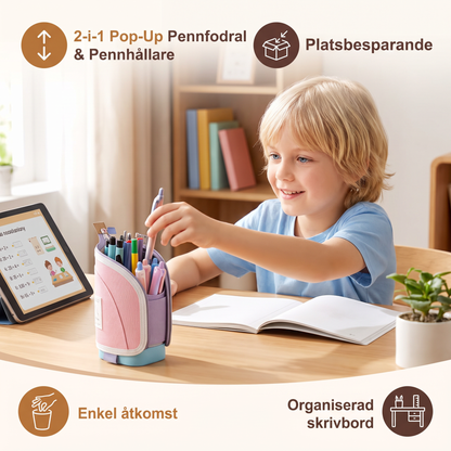 2-i-1 Pop-Up Pennfodral med Pennhållare – Platsbesparande Skrivbord Organizer