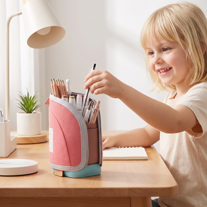 2-i-1 Pop-Up Pennfodral med Pennhållare – Platsbesparande Skrivbord Organizer