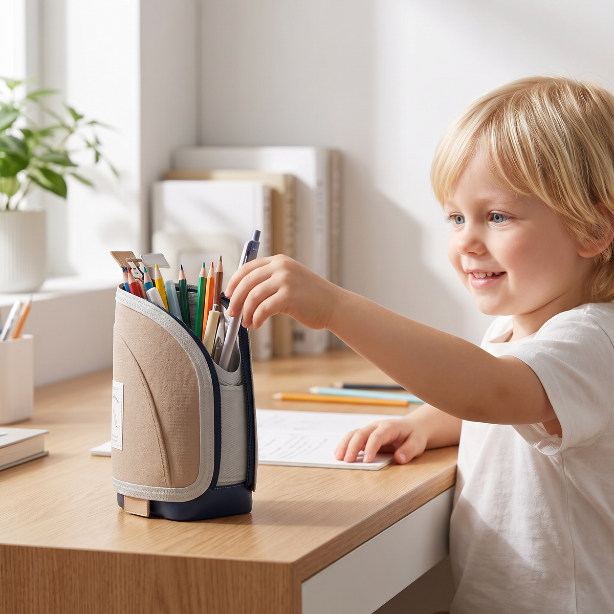 2-i-1 Pop-Up Pennfodral med Pennhållare – Platsbesparande Skrivbord Organizer