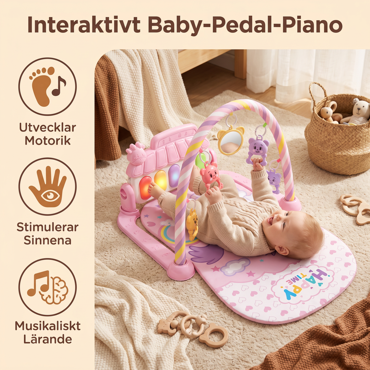 Interaktivt Baby-Pedal-Piano – Motorik- och Sensorik-Leksak