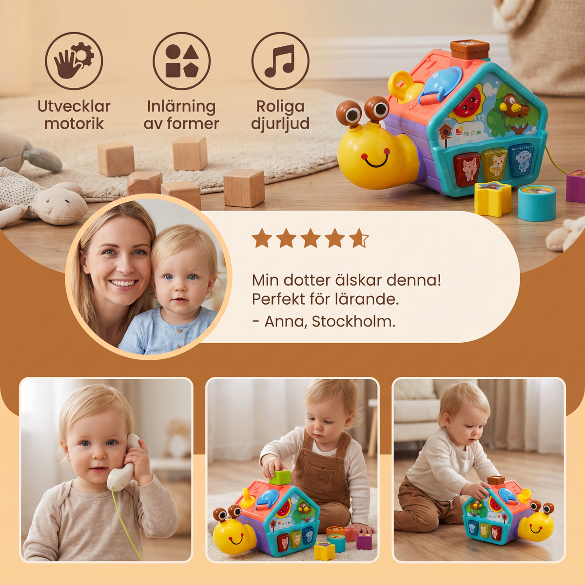 Baby Snail Lärande Leksak med Telefon, Formsorterare och Djurens Ljud