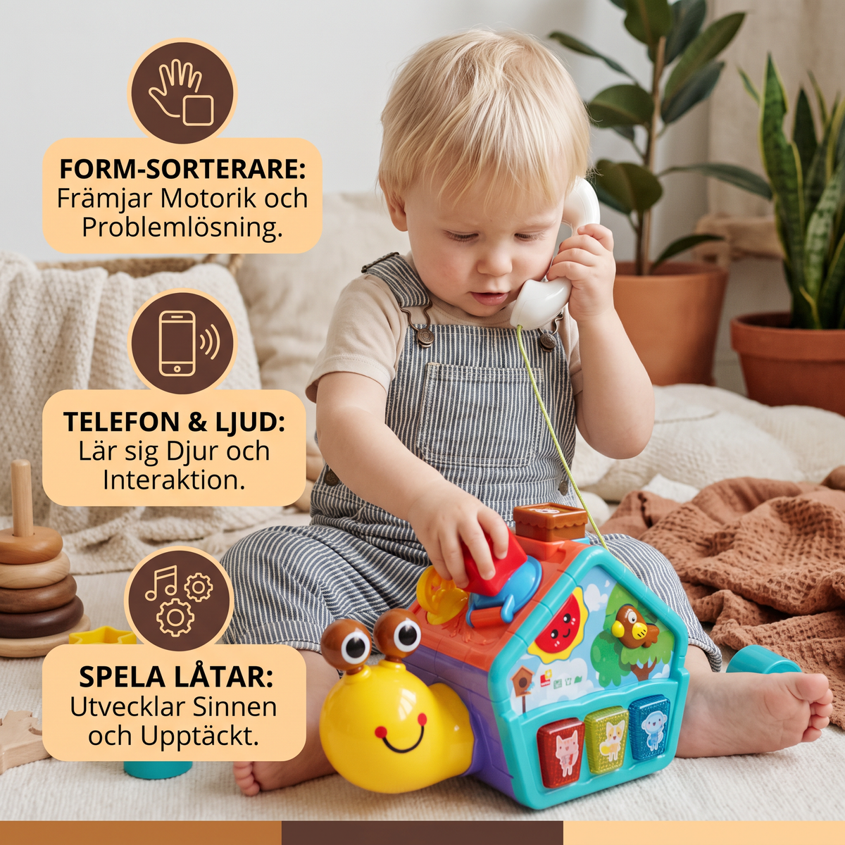 Baby Snail Lärande Leksak med Telefon, Formsorterare och Djurens Ljud