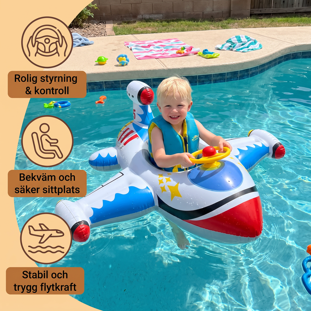 Inflatable Jet Fighter Pool Float med Säte & Styrhjul