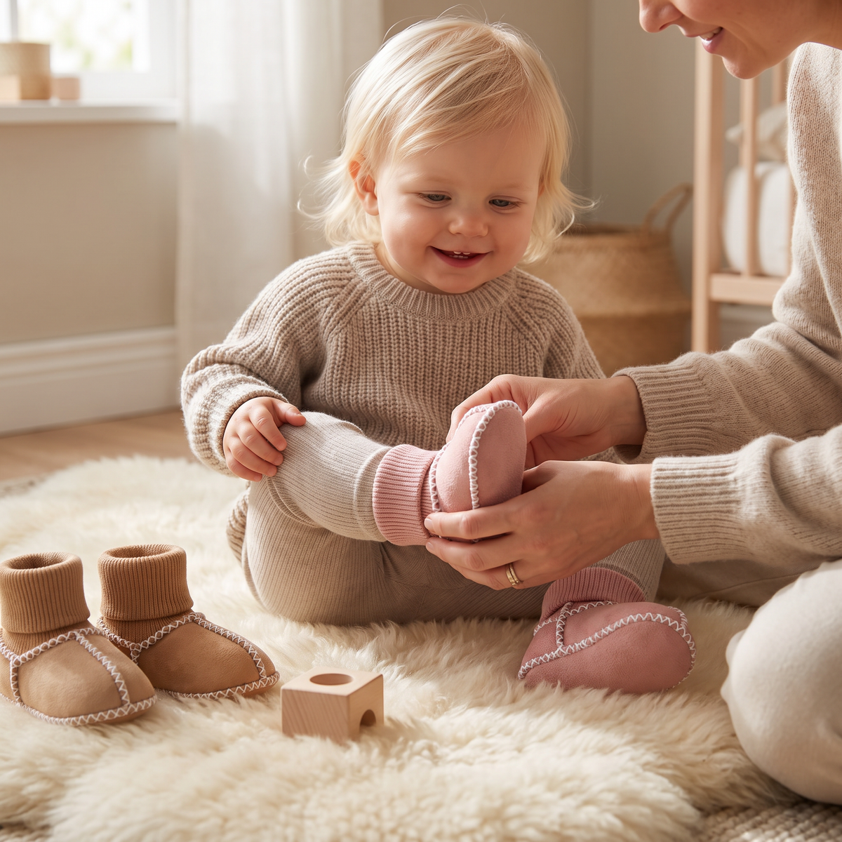 Fodrade Baby Vinter Strumpor Skor i Mocka Look