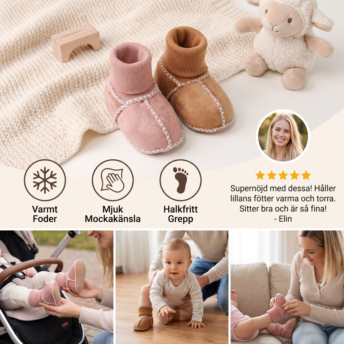Fodrade Baby Vinter Strumpor Skor i Mocka Look