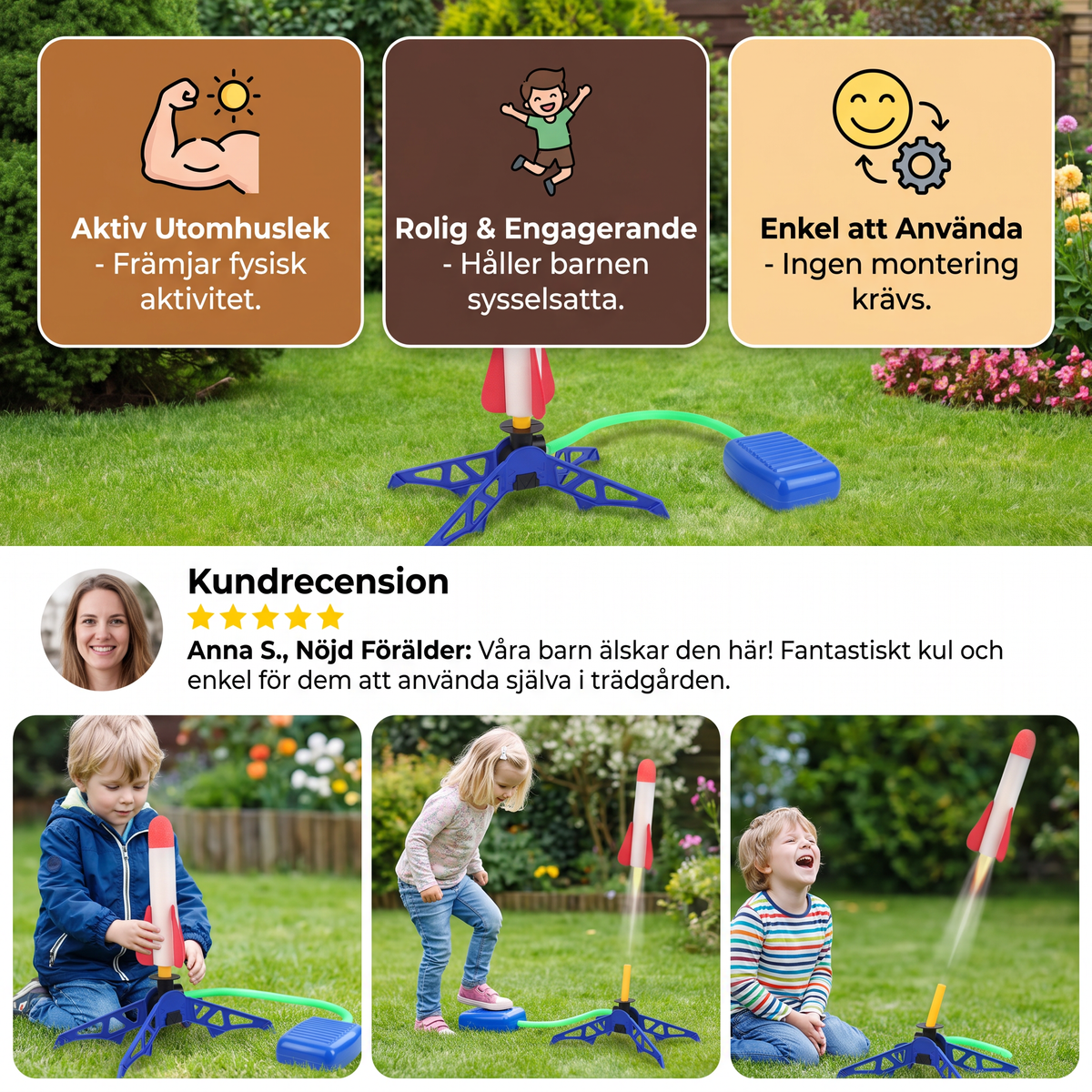 Barn Raketstarter med Fotpump – Glödande Utomhus Lufttrycksleksak
