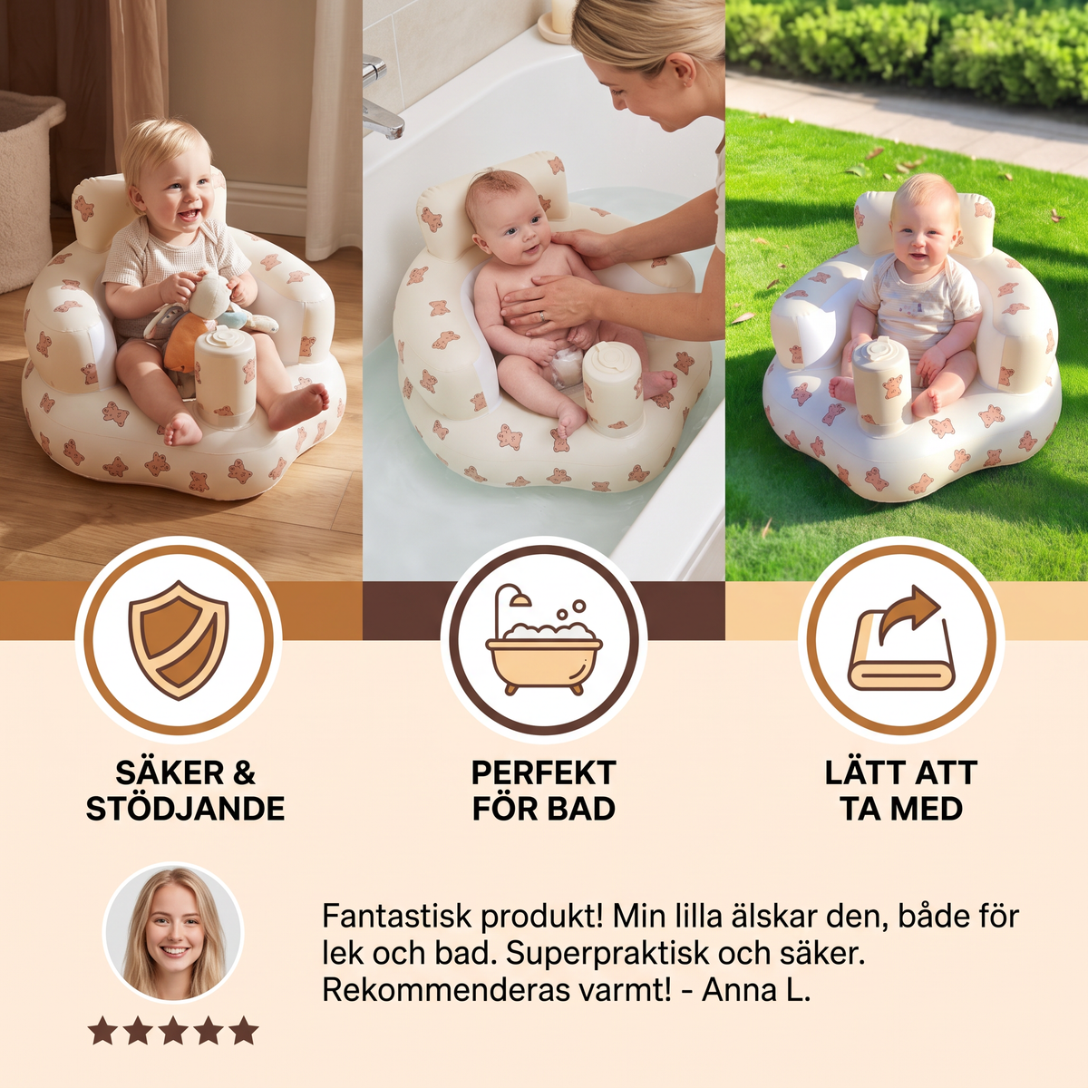 Uppblåsbar Babysits med Bärmönster för Sittande och Bad