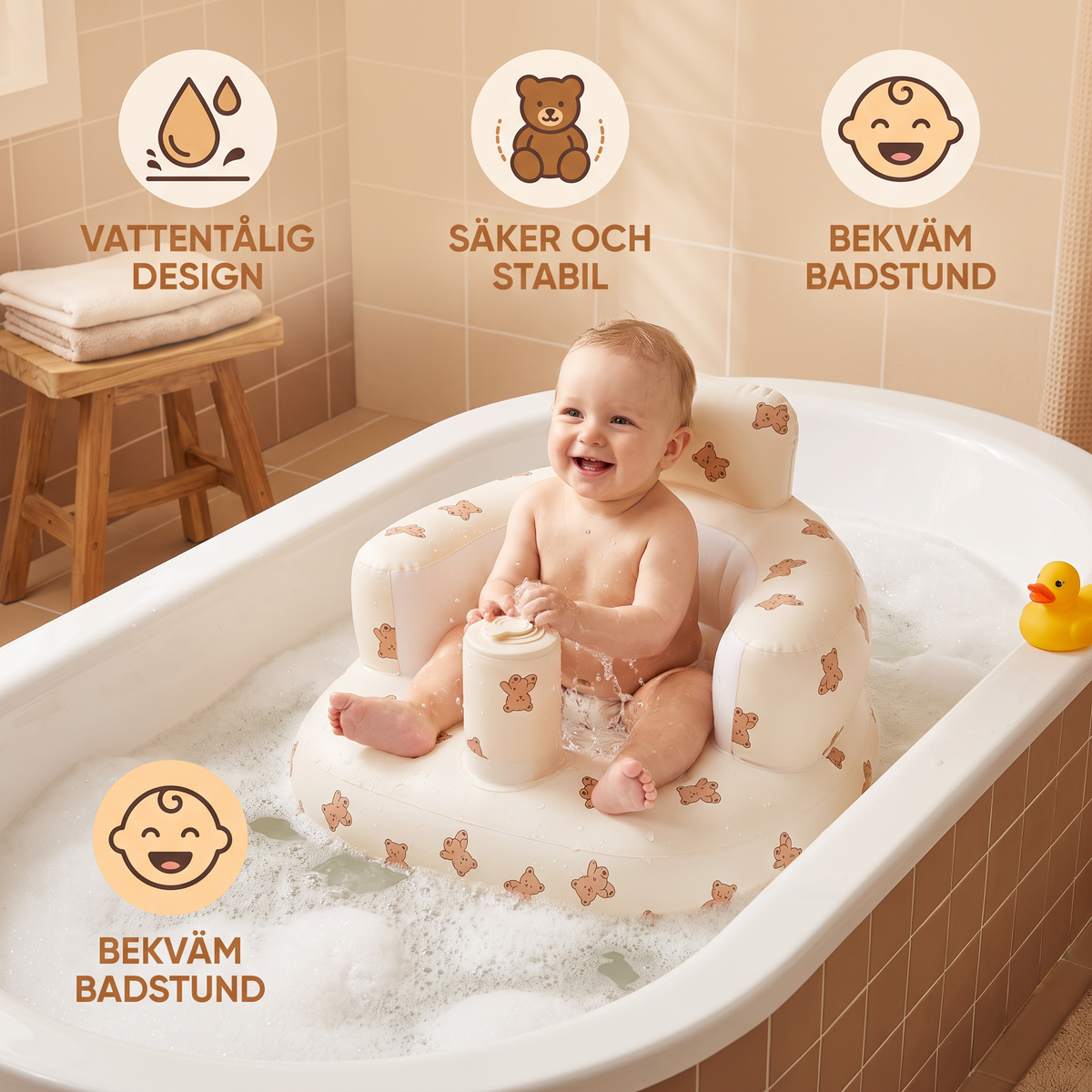 Uppblåsbar Babysits med Bärmönster för Sittande och Bad