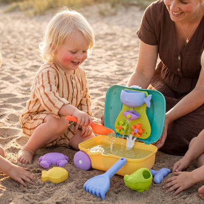 Barnens Strandleksaksväska med Sandverktyg och Timglas