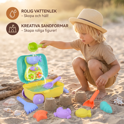 Barnens Strandleksaksväska med Sandverktyg och Timglas