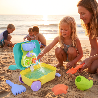 Barnens Strandleksaksväska med Sandverktyg och Timglas