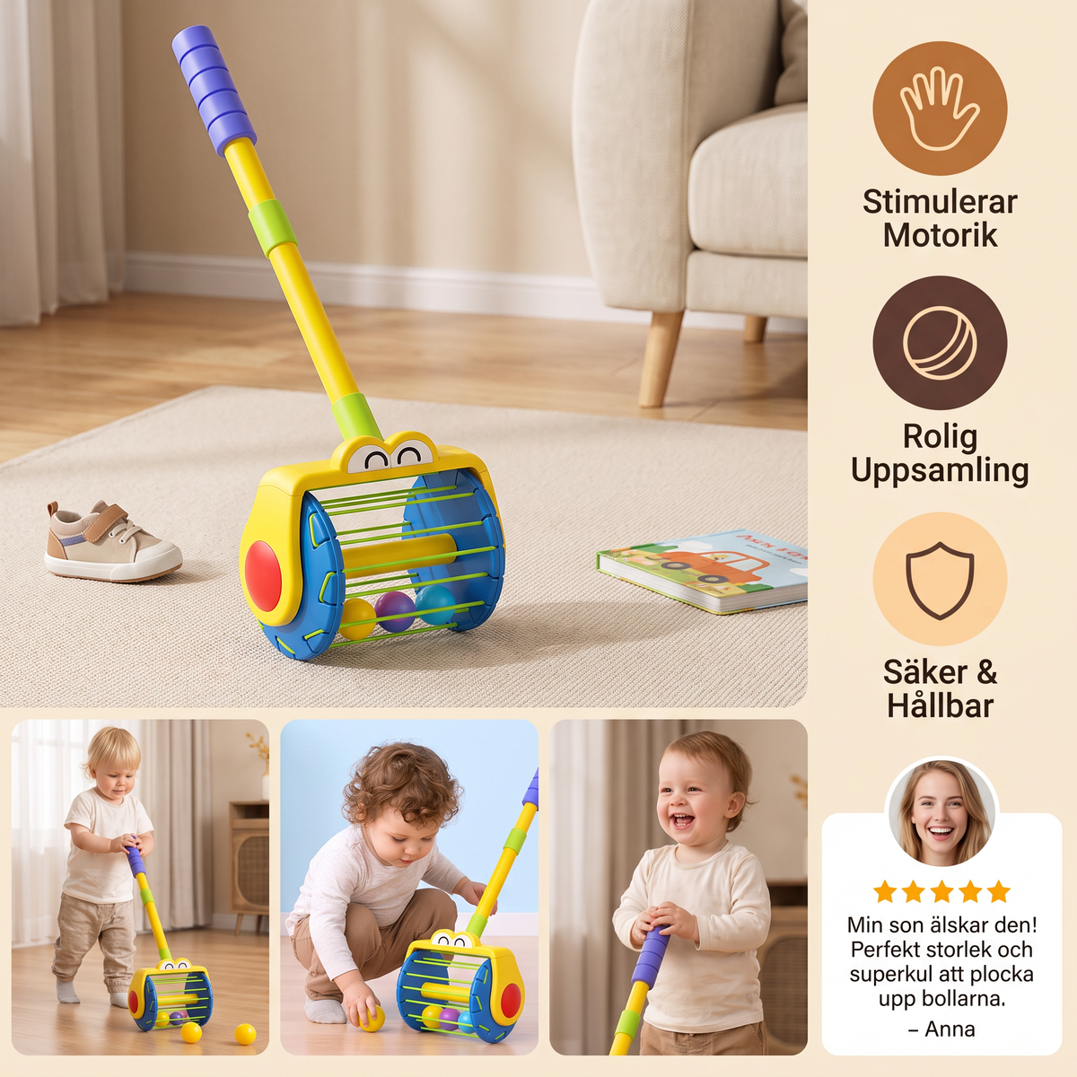 Baby Puschdammsugare Leksak med Bollar för Småbarn
