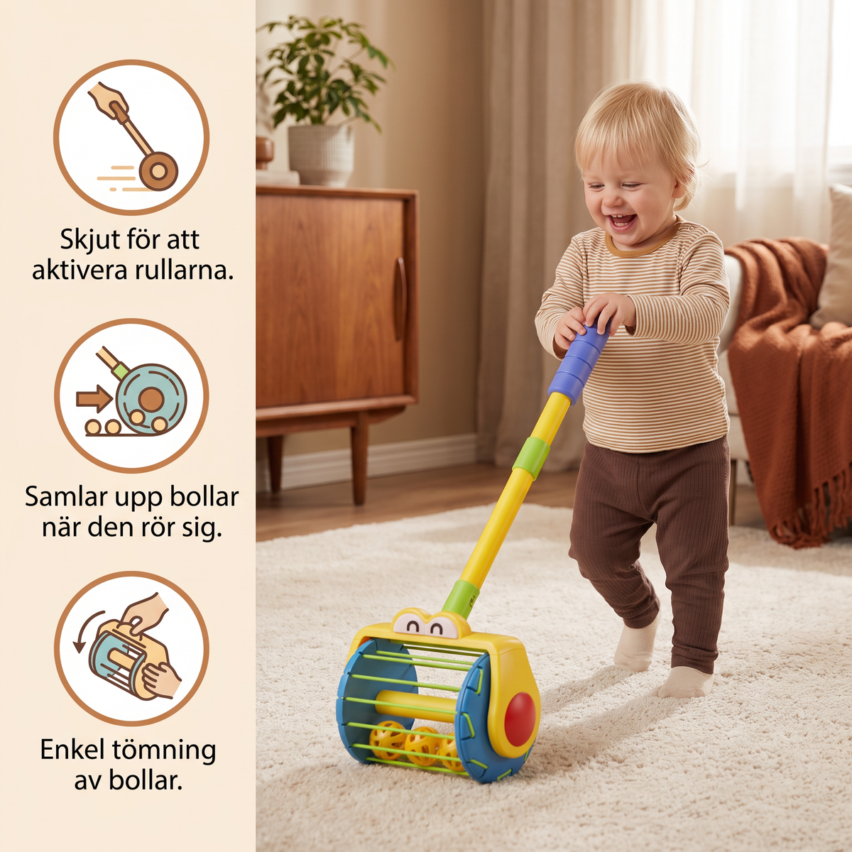 Baby Puschdammsugare Leksak med Bollar för Småbarn