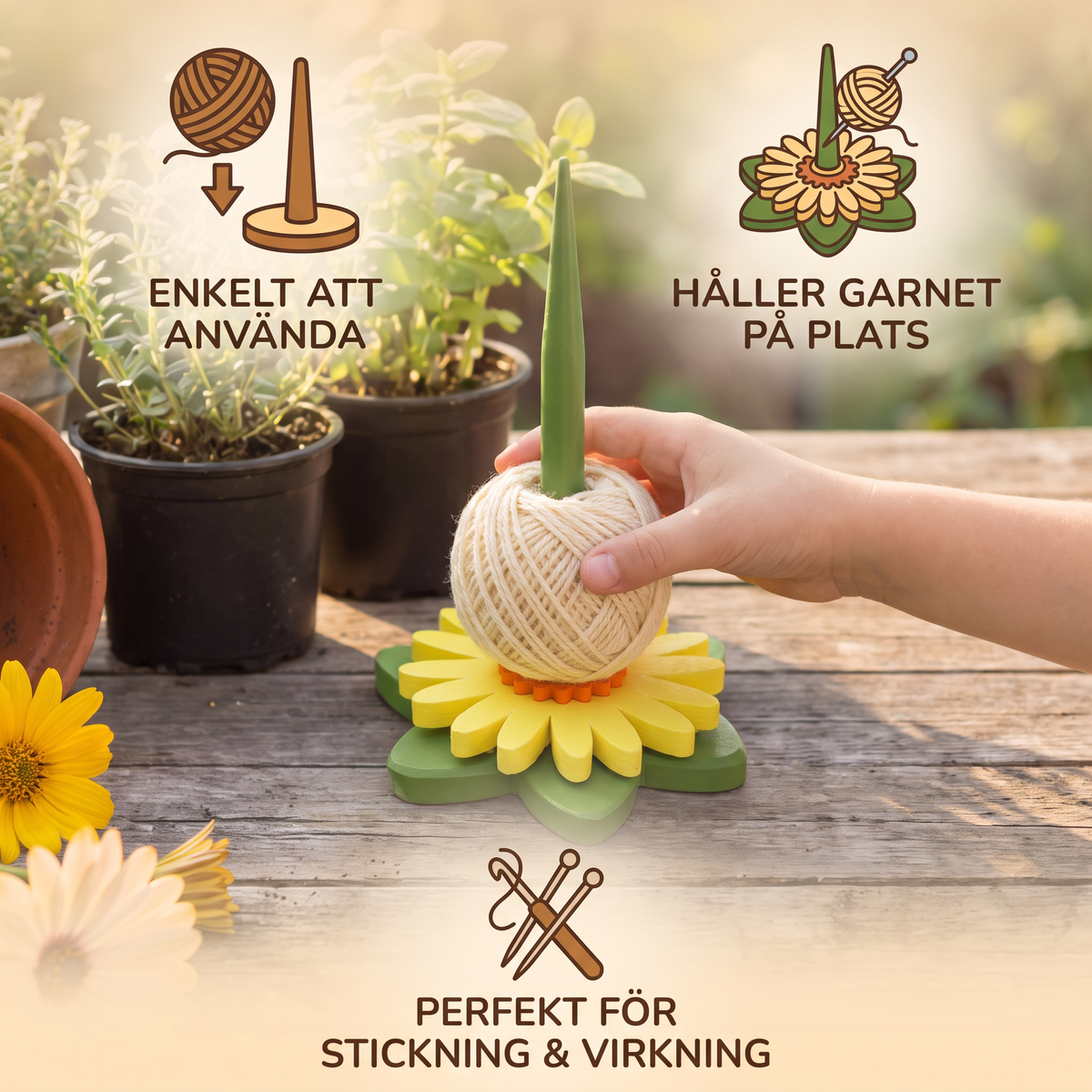 Blommig Garnhållare Stativ för Stickning och Virkning