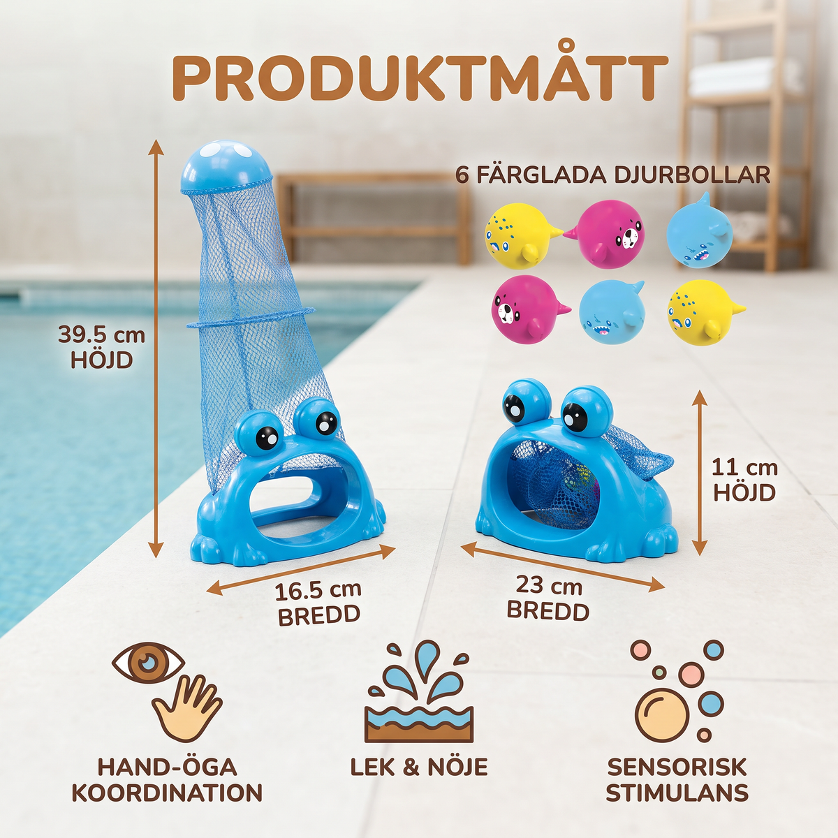 Frosch Dyk Pool Leksak med Fångstnät och Havsdjursbollar