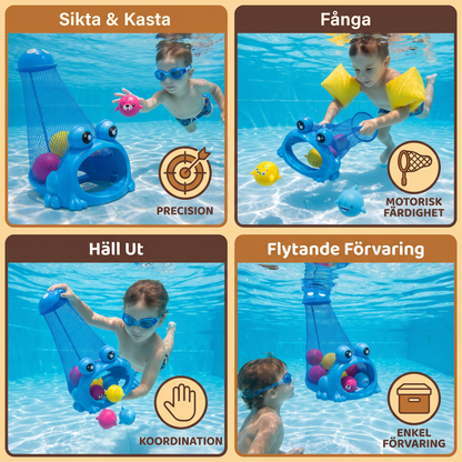 Frosch Dyk Pool Leksak med Fångstnät och Havsdjursbollar