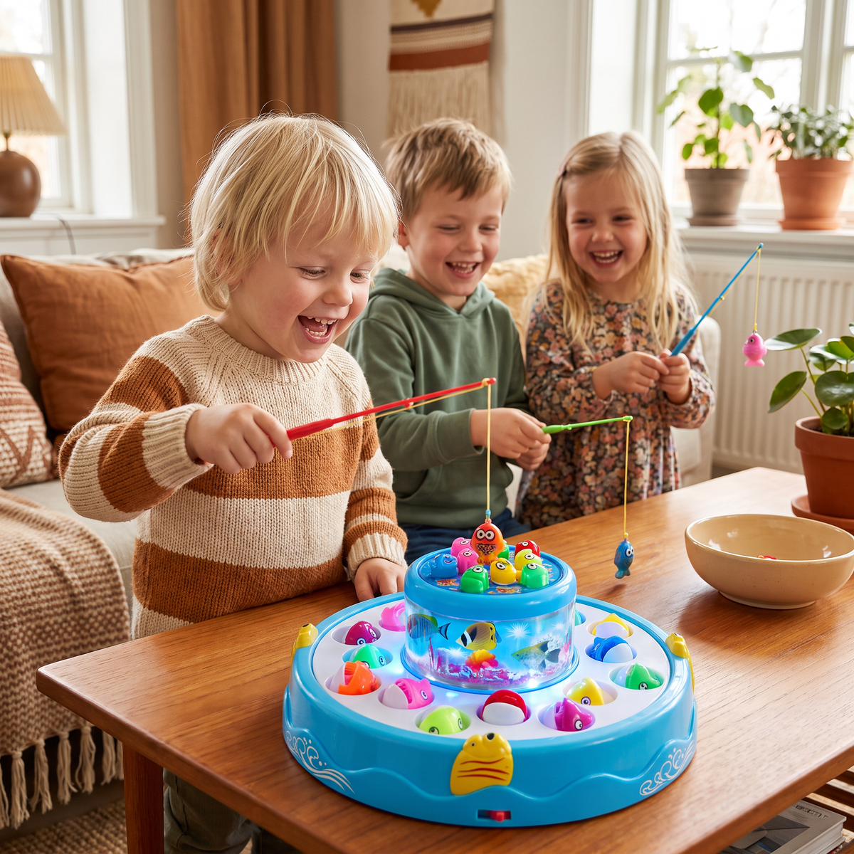 Elektrisk Rotationsfiskespel Leksak med Musik och Färgglada Fiskar
