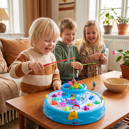 Elektrisk Rotationsfiskespel Leksak med Musik och Färgglada Fiskar