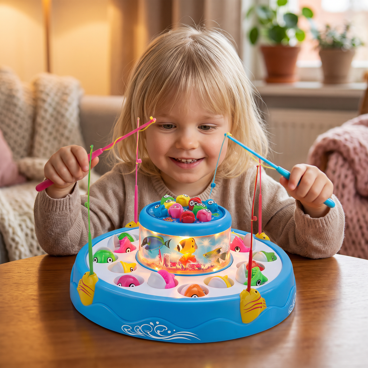 Elektrisk Rotationsfiskespel Leksak med Musik och Färgglada Fiskar