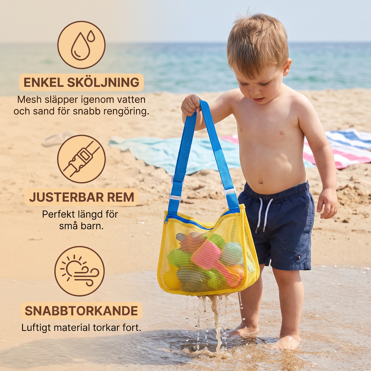 Barns nätväska för strand och pool för leksaker och tillbehör