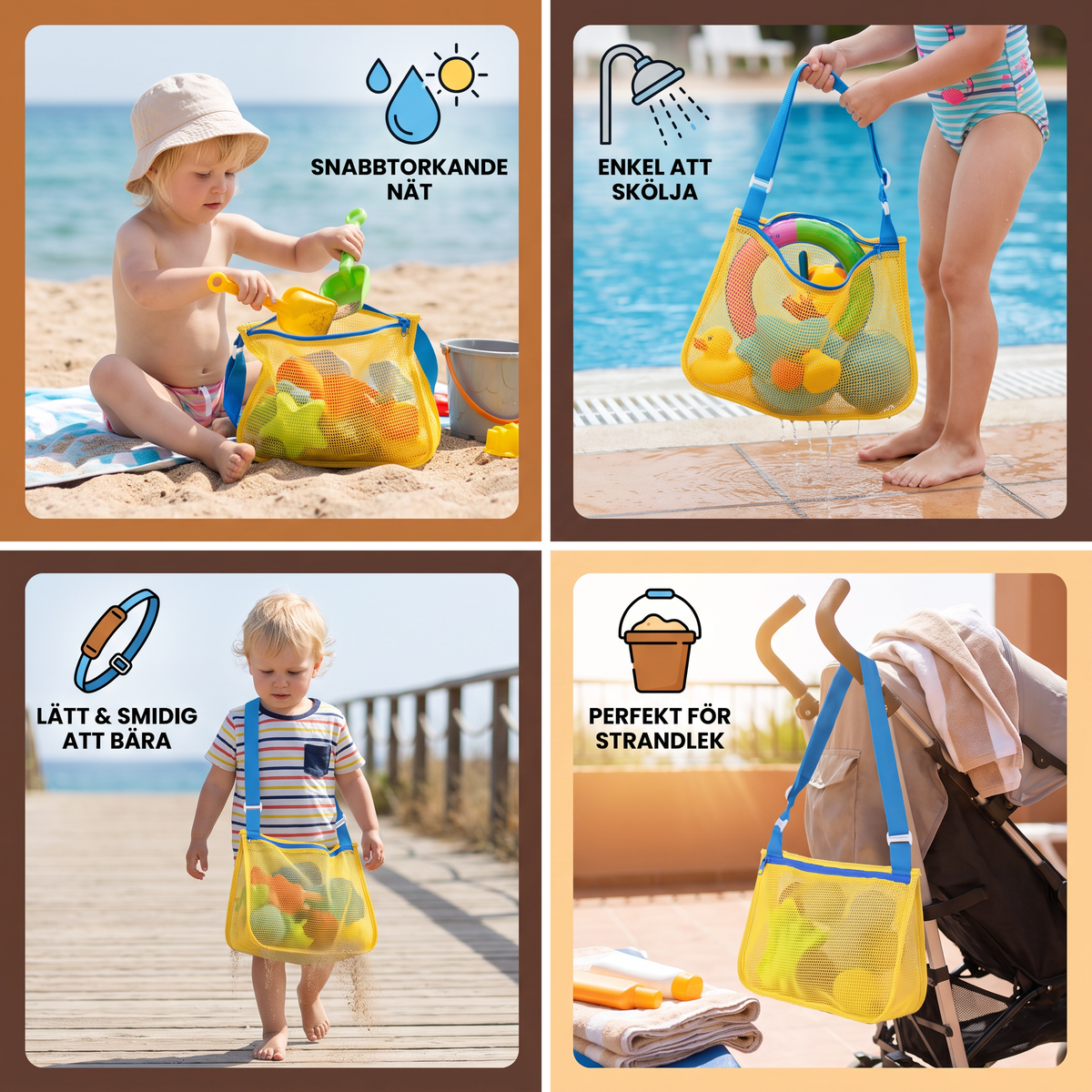 Barns nätväska för strand och pool för leksaker och tillbehör