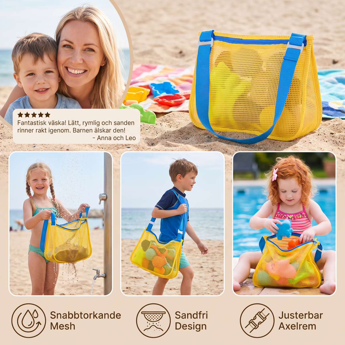 Barns nätväska för strand och pool för leksaker och tillbehör