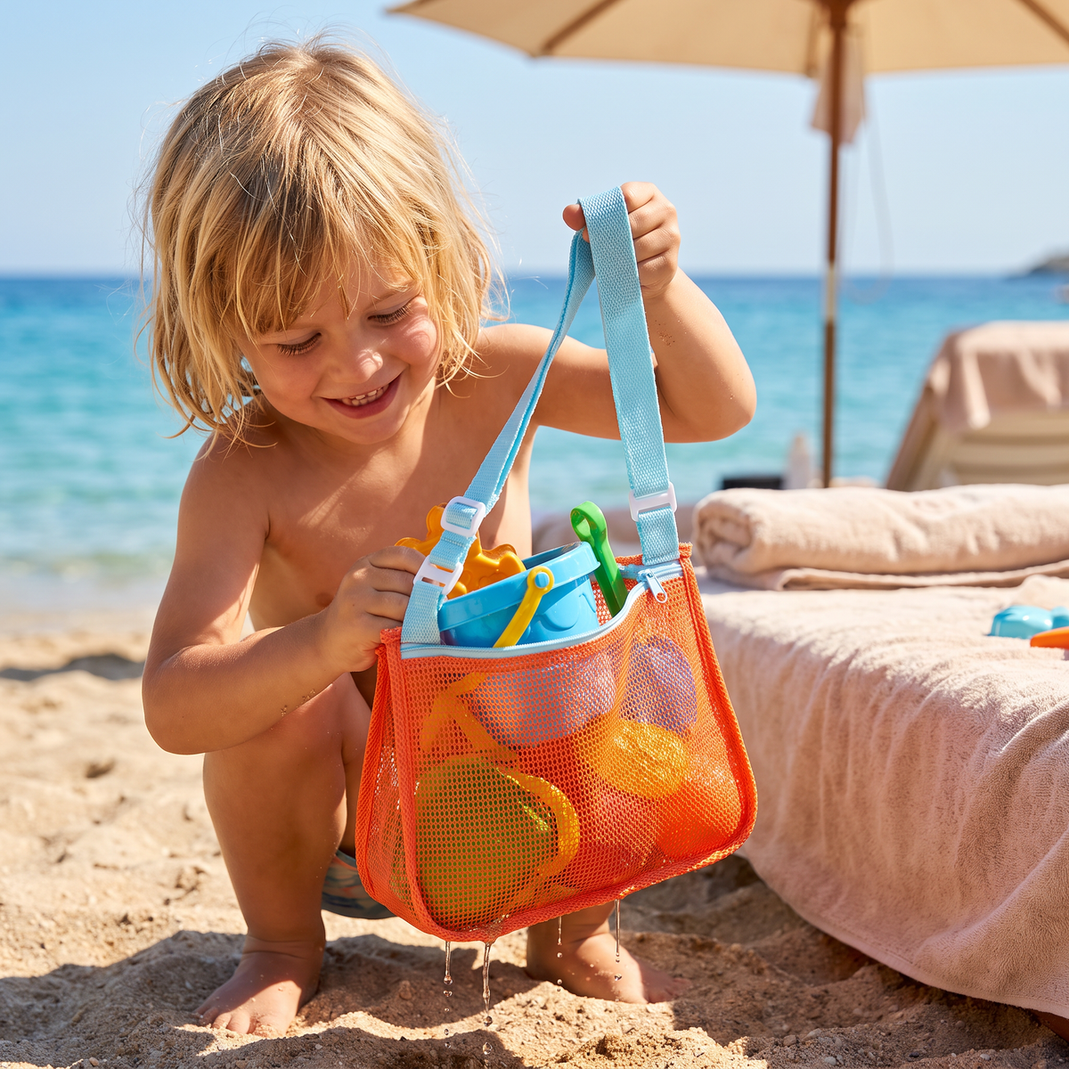 Barns nätväska för strand och pool för leksaker och tillbehör