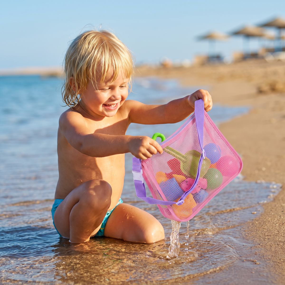 Barns nätväska för strand och pool för leksaker och tillbehör