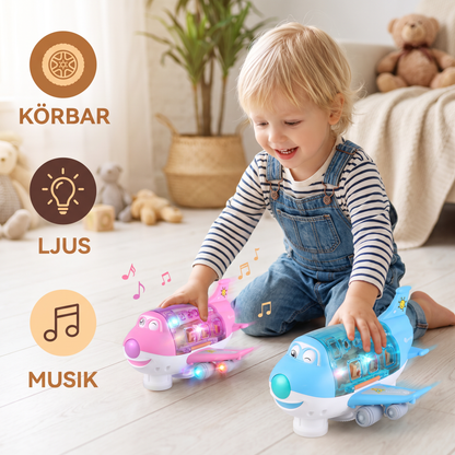 Körbar leksakssamolot med ljus och musik