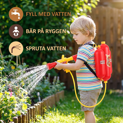 Brandmansryggsäck med vattenpistol för barn – utomhuslek på sommaren
