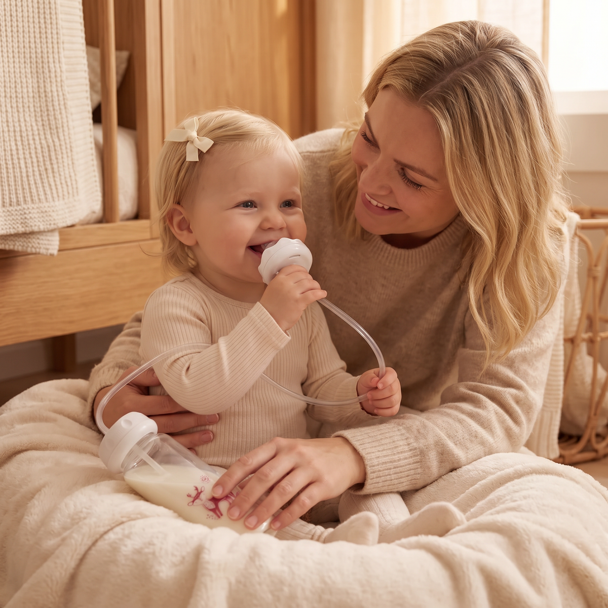 Handsfree nappflaska för matning av baby