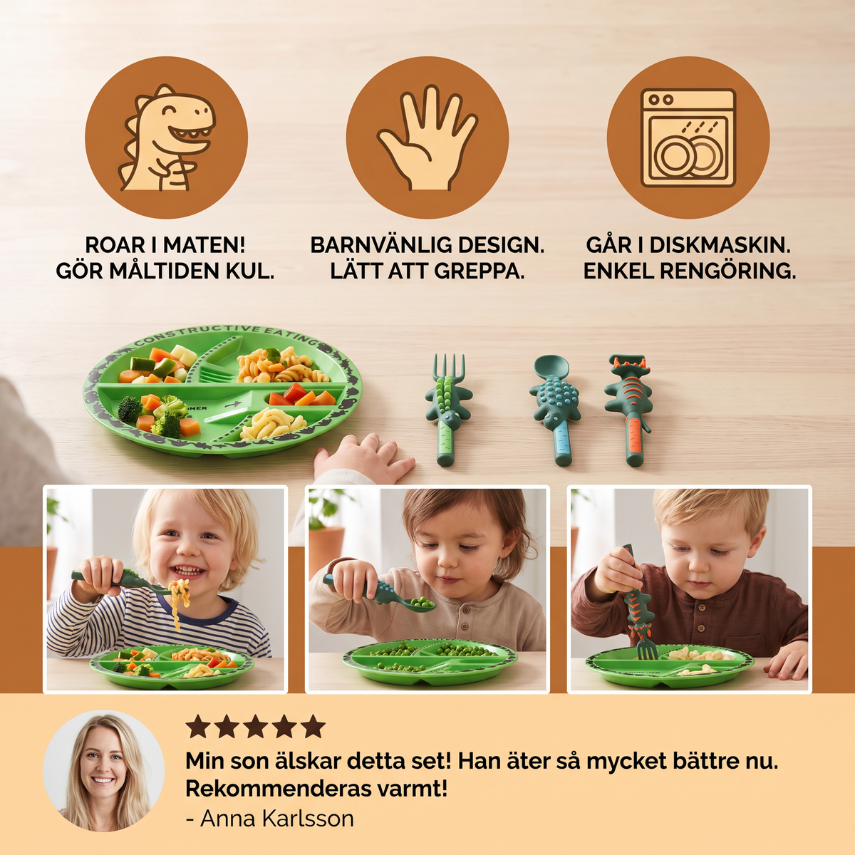 Servis- och bestickset i dinodesign
