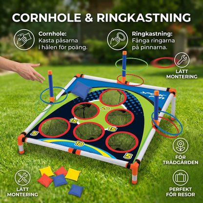 2-i-1 Cornhole- och Ringkastningsset – Enkelt att Montera, Perfekt för Trädgården och Resor