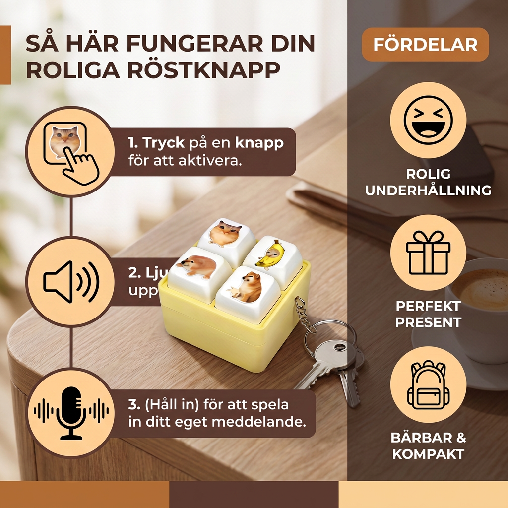 Rolig Röstknapp Nyckelring Leksak med Interaktiva Ljudeffekter