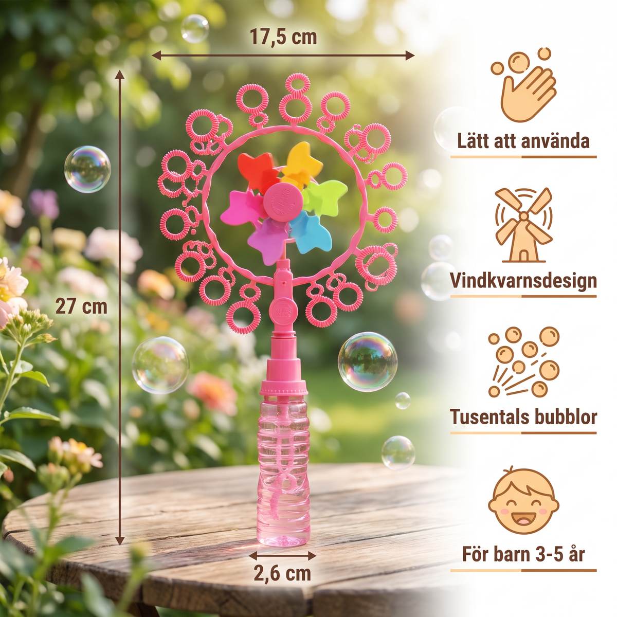 Bubbelstavset För Barn Med Vindkvarnsdesign För Utomhuslek