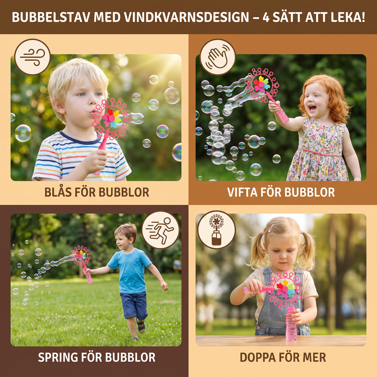 Bubbelstavset För Barn Med Vindkvarnsdesign För Utomhuslek