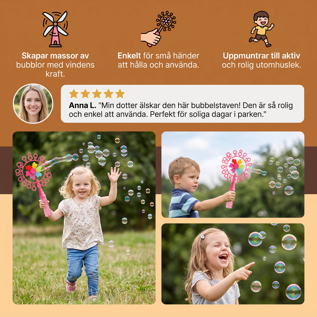 Bubbelstavset För Barn Med Vindkvarnsdesign För Utomhuslek