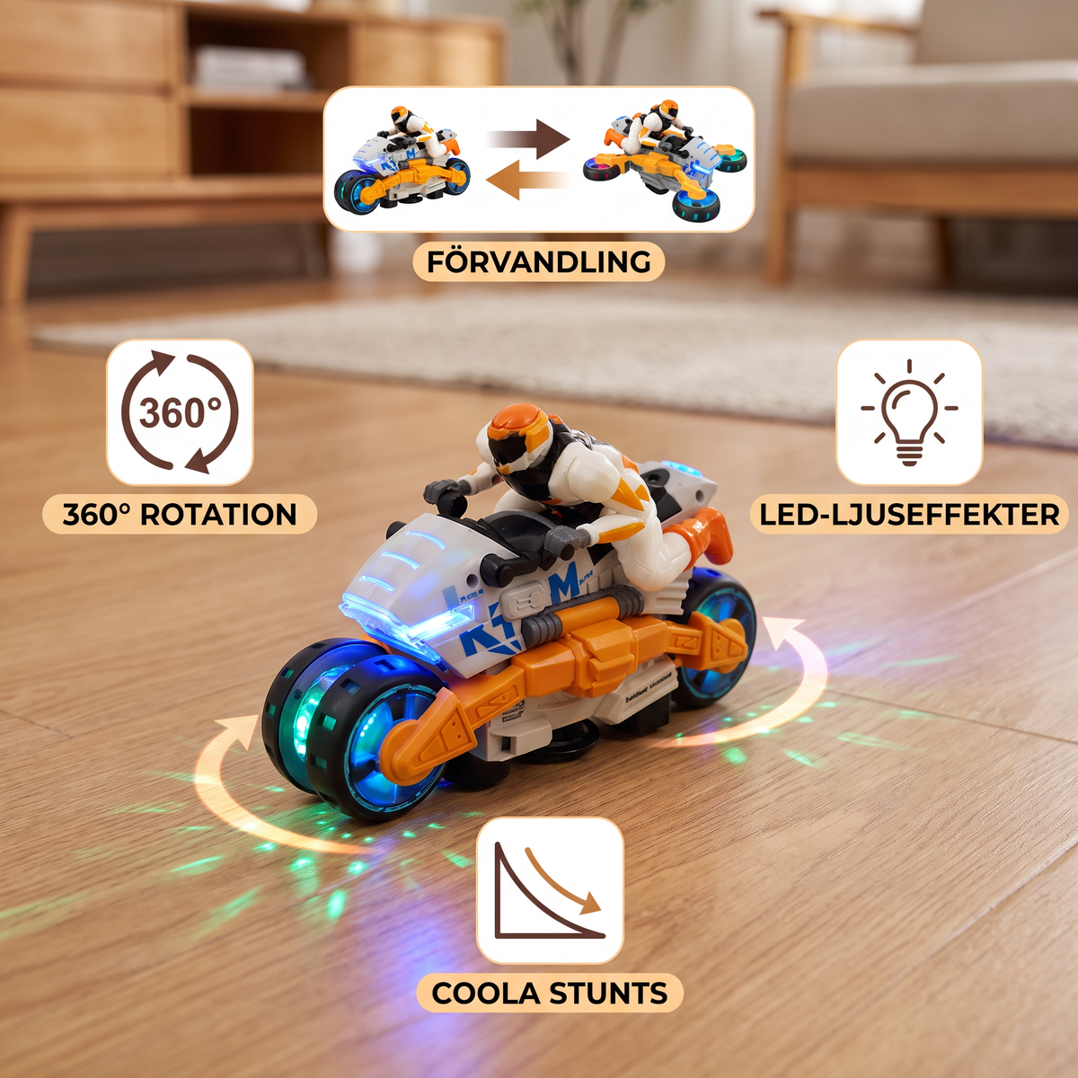 Förvandlingsbar Stuntmotorcykel Leksak För Barn Med 360 Graders Rotationsfunktion