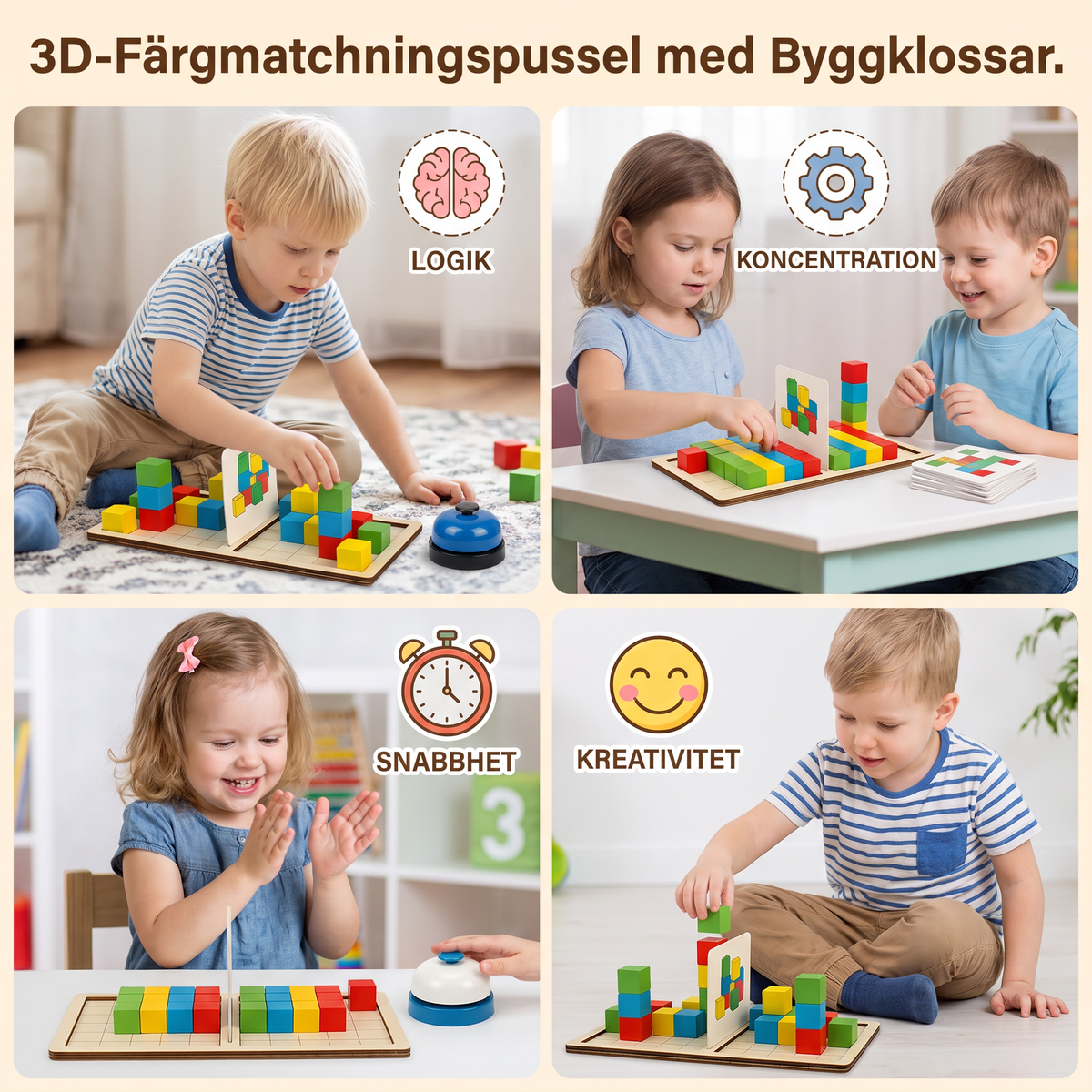 3D-Pusselspel med Byggklossar för Färgmatchning