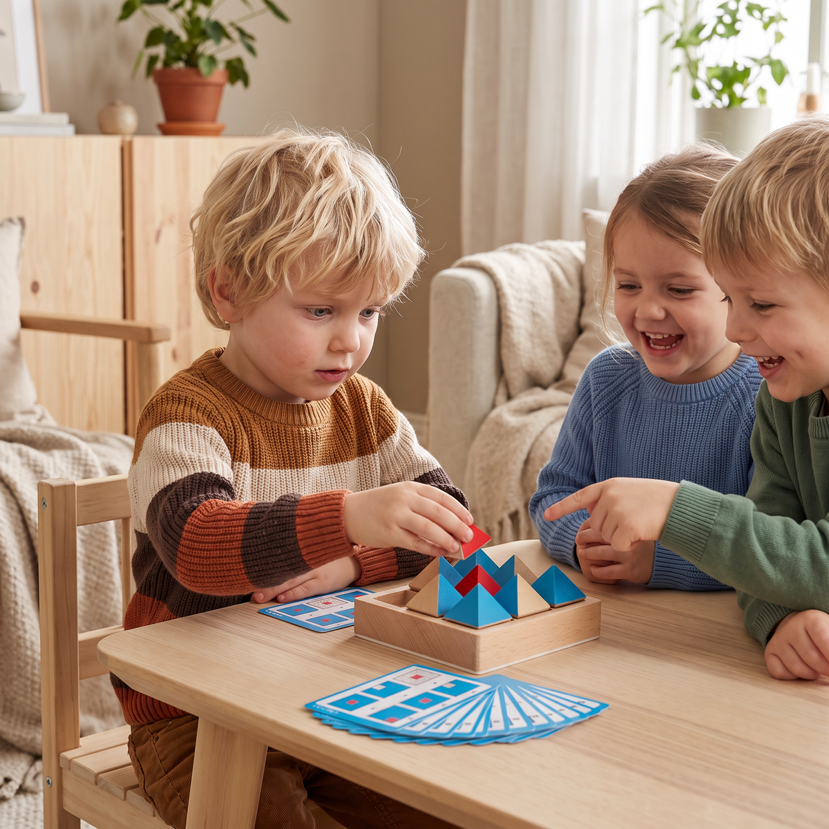 Träpussel med Geometriska Mönster – Spel för Logiskt och Rumsligt Tänkande
