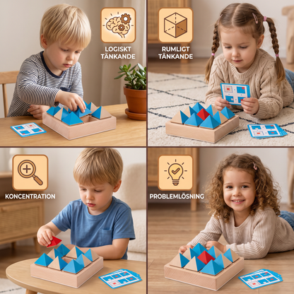 Träpussel med Geometriska Mönster – Spel för Logiskt och Rumsligt Tänkande