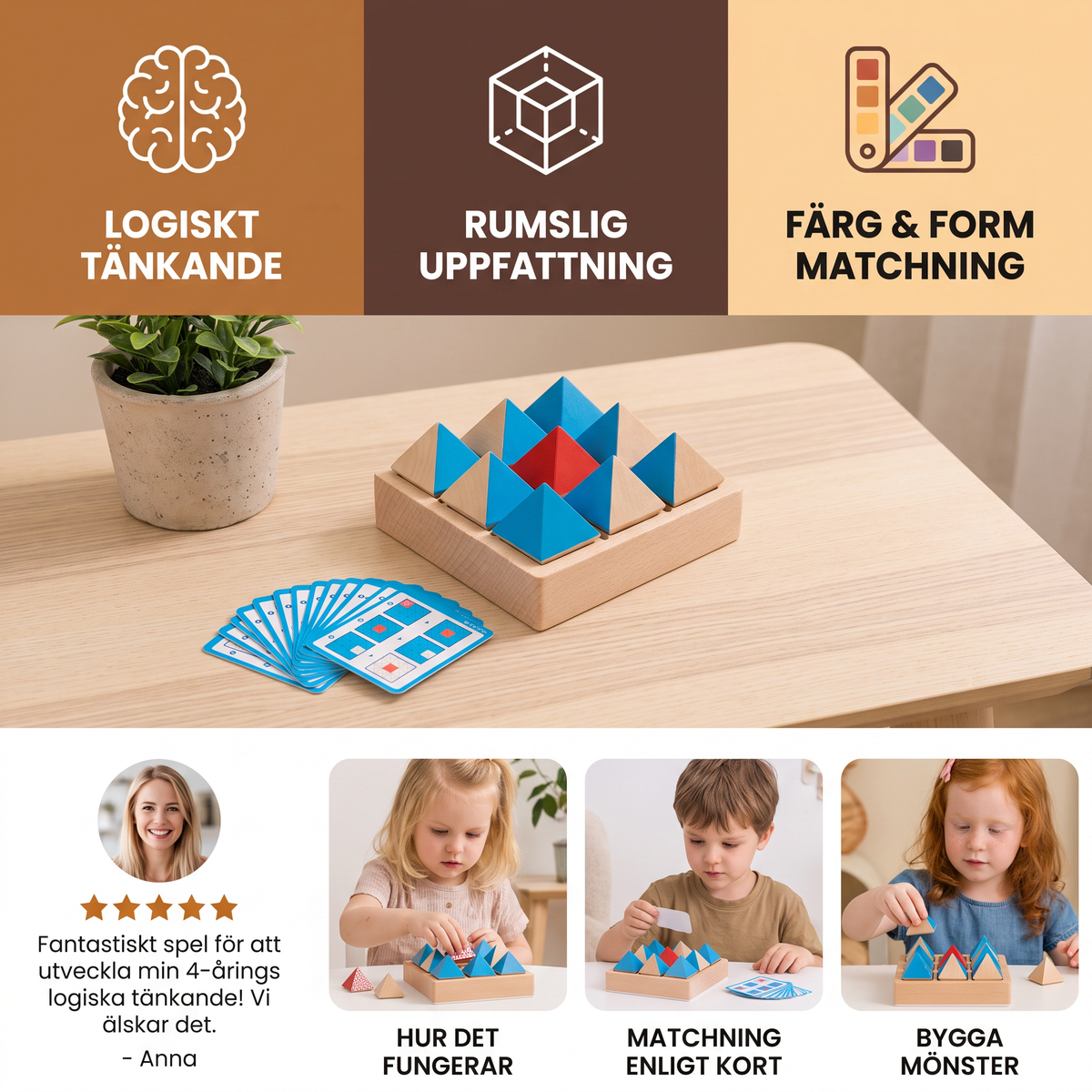 Träpussel med Geometriska Mönster – Spel för Logiskt och Rumsligt Tänkande