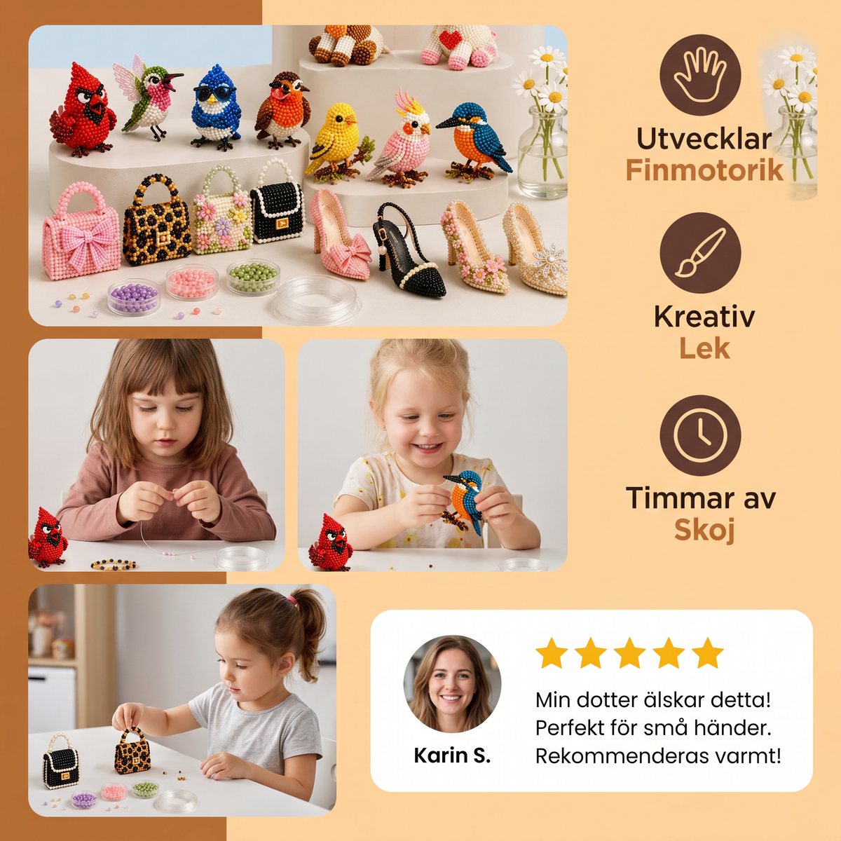 DIY-set för 3D-pärldjur – Skapa Miniatyrfigurer med Pärlor för Nybörjare