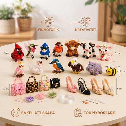 DIY-set för 3D-pärldjur – Skapa Miniatyrfigurer med Pärlor för Nybörjare