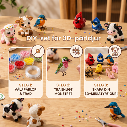 DIY-set för 3D-pärldjur – Skapa Miniatyrfigurer med Pärlor för Nybörjare