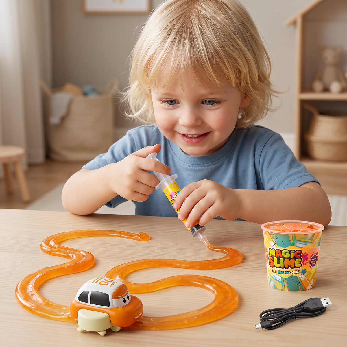Magiskt Slime-Racerbaneset – DIY-Äventyr med Elbilar